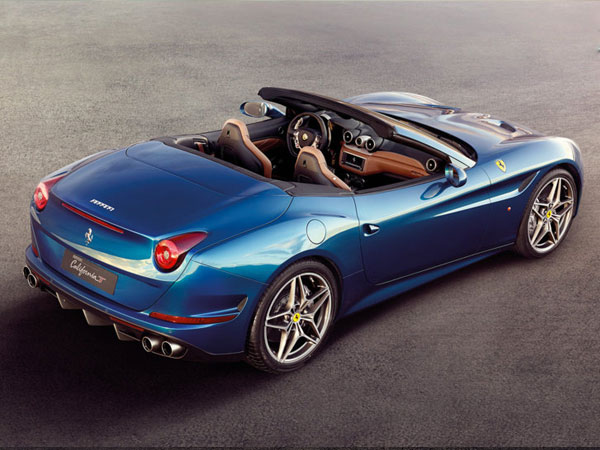 Blue Ferrari California T, a sporty cabriolet